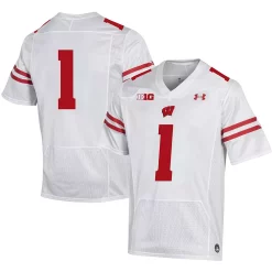 Men's Under Armour #1 White Wisconsin Badgers Premier Football Jersey