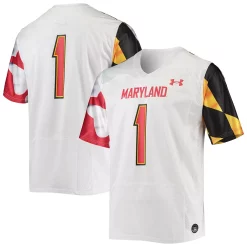 Men's Under Armour #1 White Maryland Terrapins Replica Player Jersey