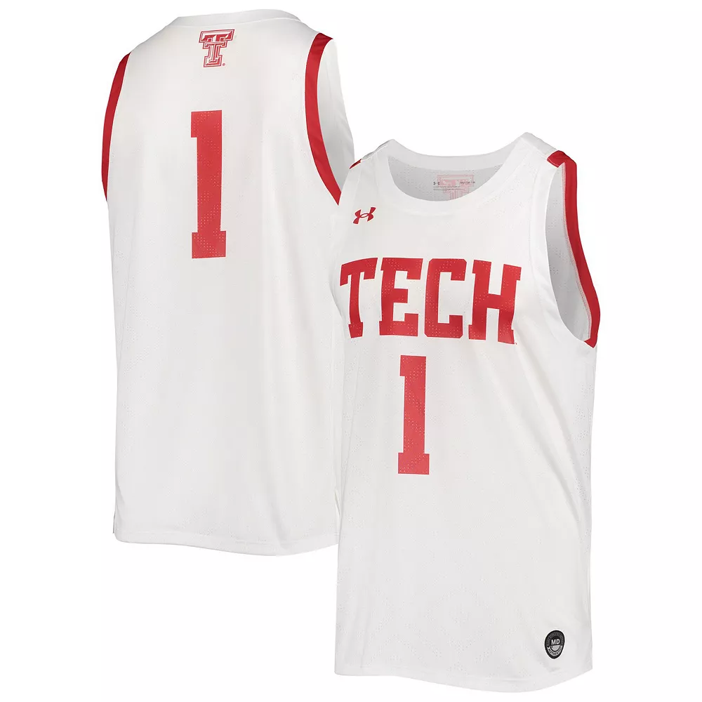 Men's Under Armour #1 White Texas Tech Red Raiders Alternate Replica Basketball Jersey - Image 2