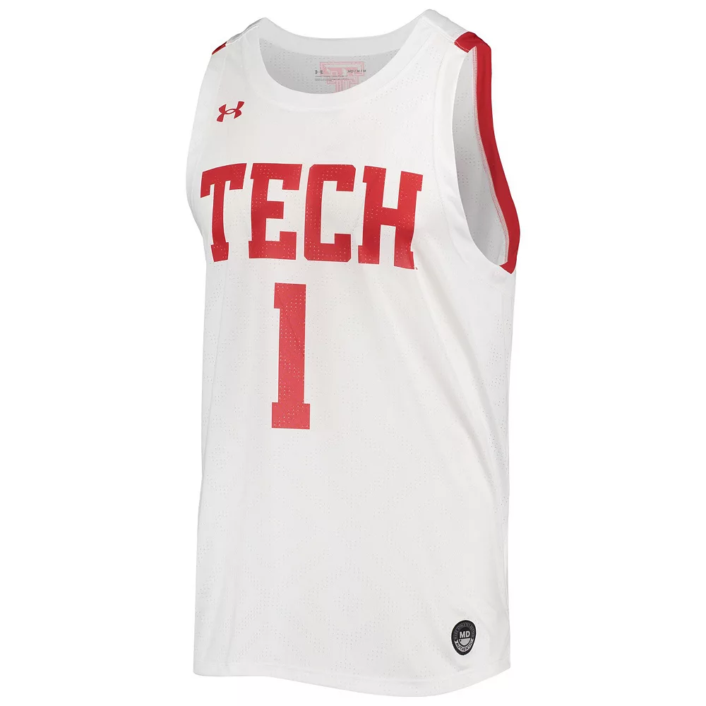 Men's Under Armour #1 White Texas Tech Red Raiders Alternate Replica Basketball Jersey - Image 3