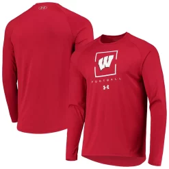 Men's Under Armour Red Wisconsin Badgers Football Raglan Long Sleeve T-Shirt