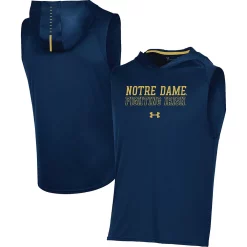 Men's Under Armour Navy Notre Dame Fighting Irish Performance Sideline Sleeveless Pullover Hoodie