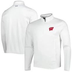 Men's Under Armour White Wisconsin Badgers Tempo Fleece Quarter-Zip Jacket