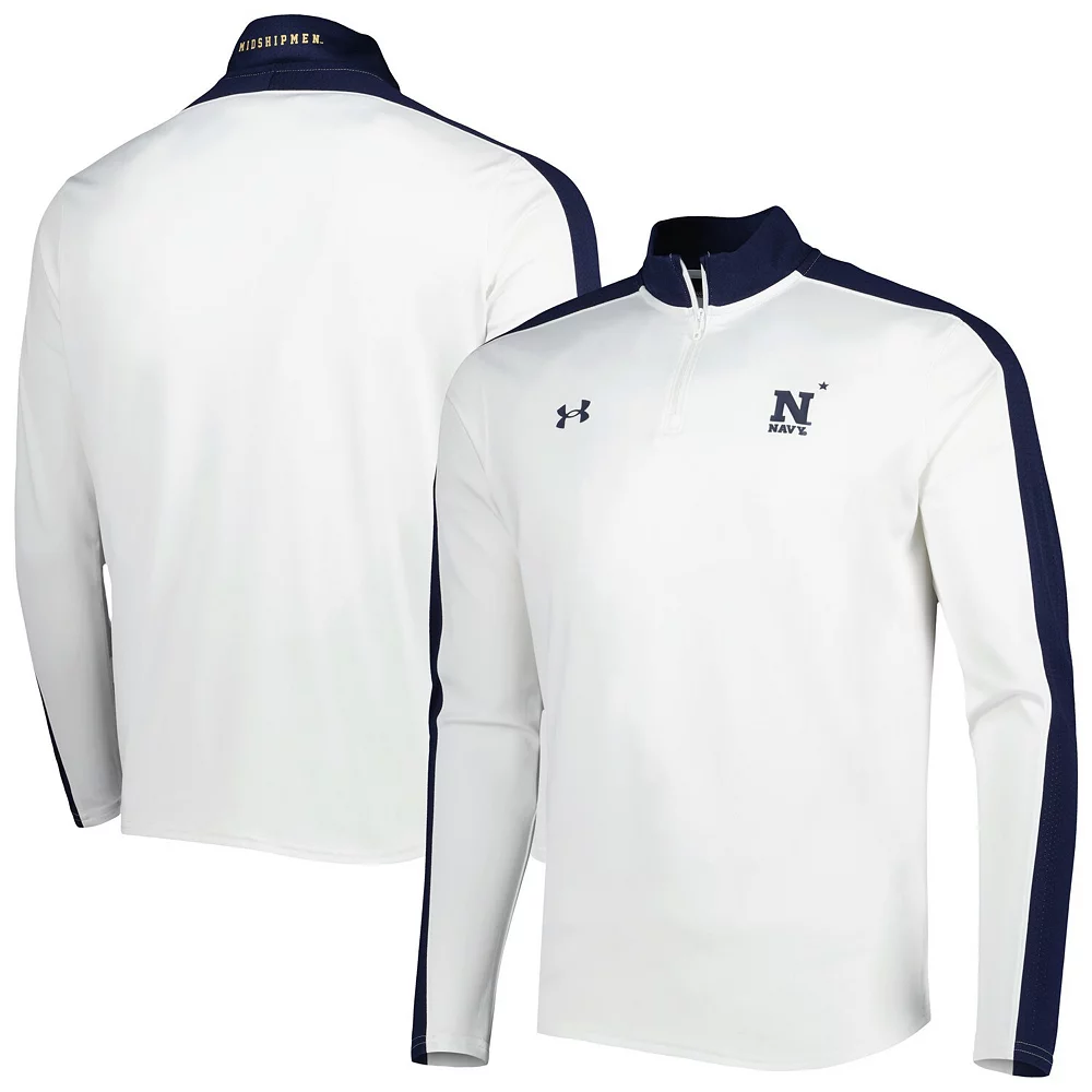 Men's Under Armour White Navy Midshipmen Lightweight Mock Neck Performance Quarter-Zip Jacket