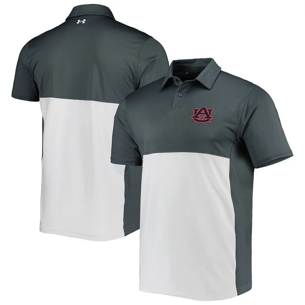 Men's Under Armour Gray Auburn Tigers Green Blocked Polo Performance Polo - Image 2