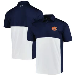 Men's Under Armour Navy/White Auburn Tigers Green Blocked Polo Performance Polo