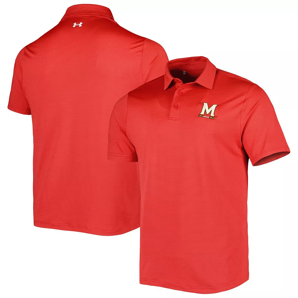 Men's Under Armour Red Maryland Terrapins Green Trail Stripe Polo