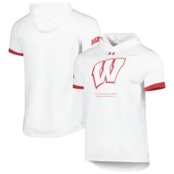 Men's Under Armour White Wisconsin Badgers On-Court Raglan Hoodie T-Shirt